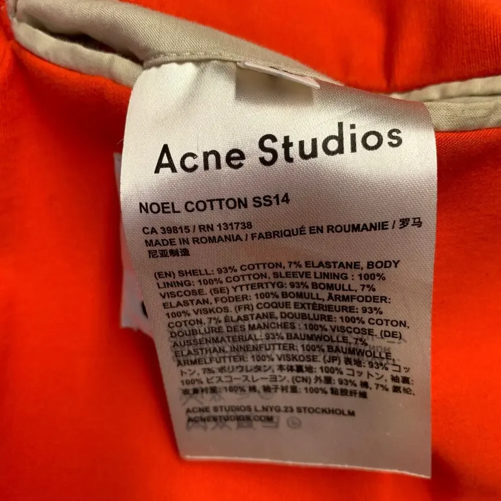 ACNE STUDIOS SS14 Size 40 Noel Orange Cotton Blend Single Button Sport Coat